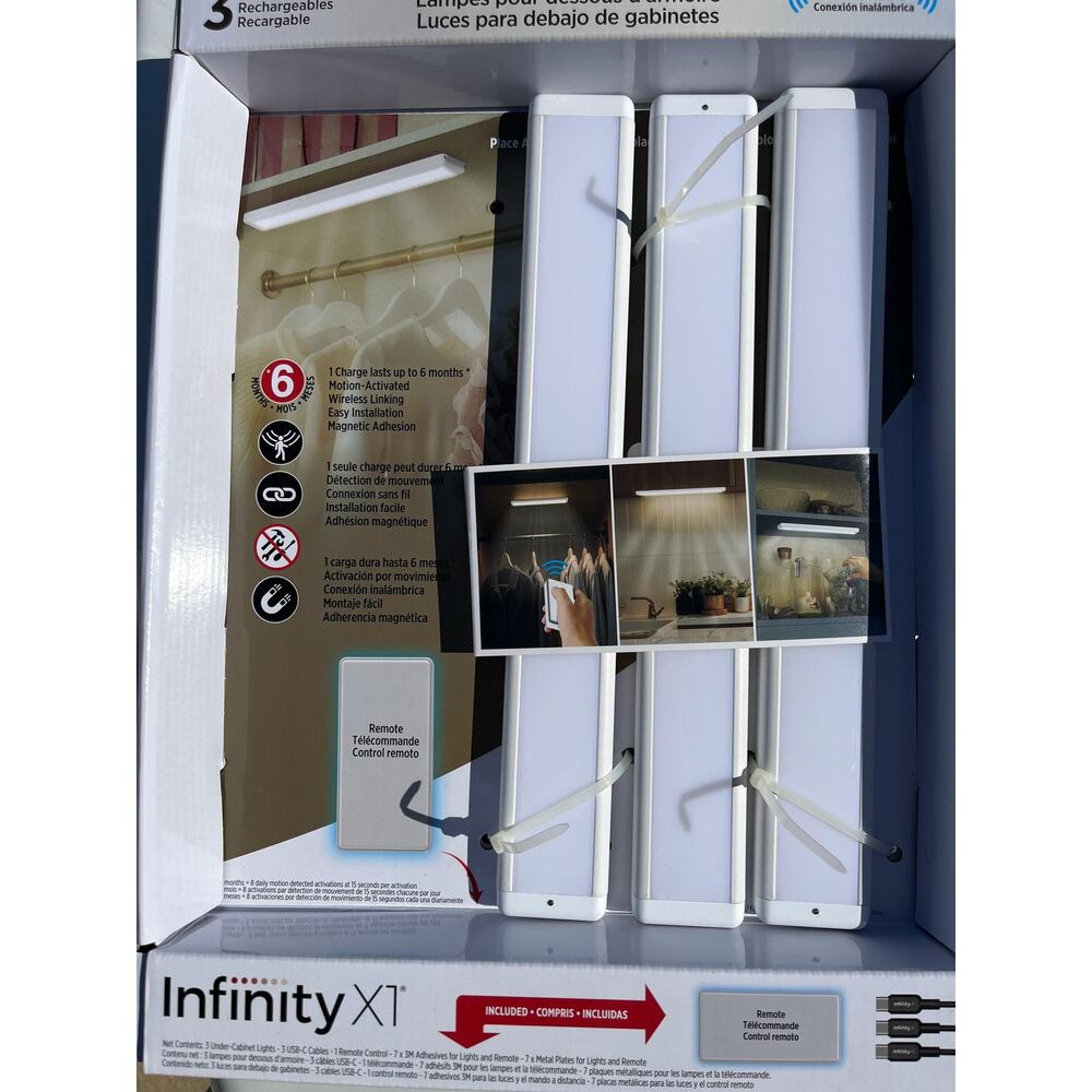 Infinity X1 Under Cabinet Light 3 Pack 200 Lumens LED Touch Remote Lights NEW